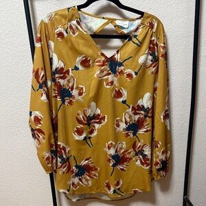 Floral V-Neck Blouse in Mustard